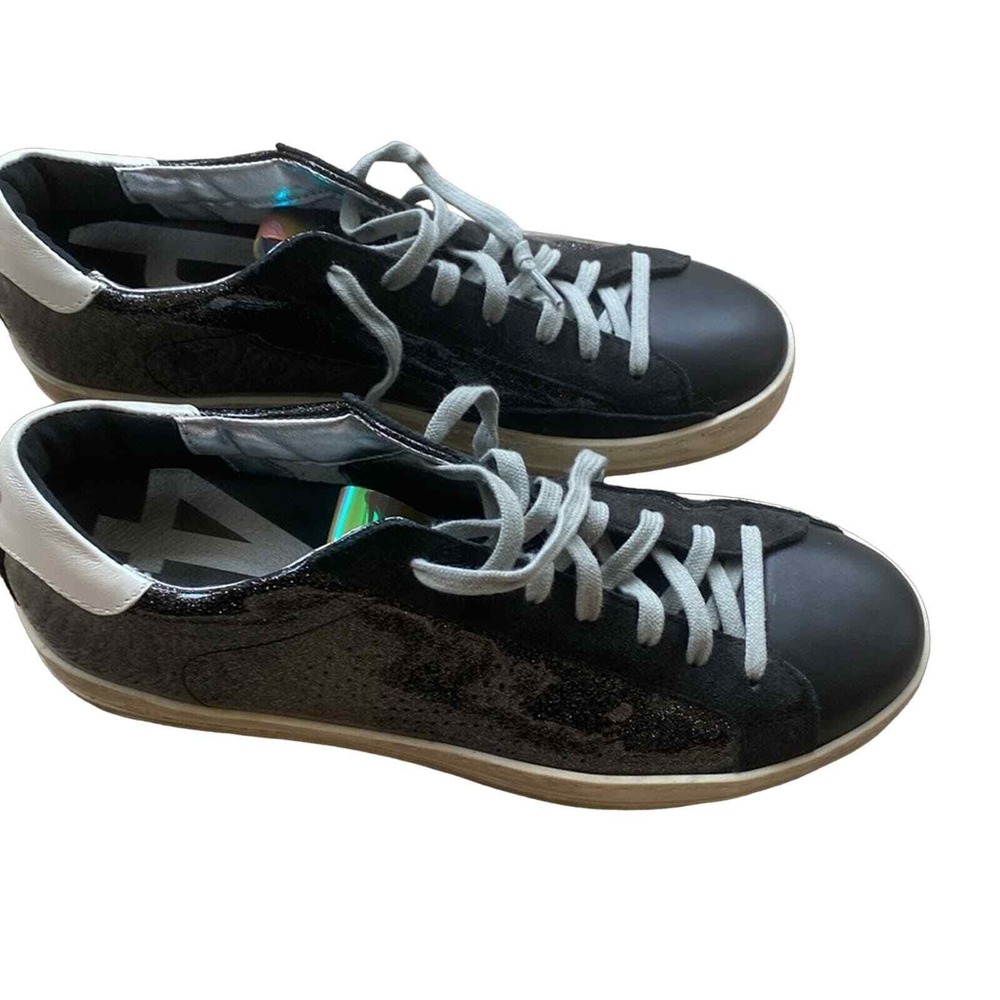 P448 Sneakers Black Leather and Glitter Sz 39-8.5/9 Glam Grunge Streetwear Chic - Picture 13 of 13